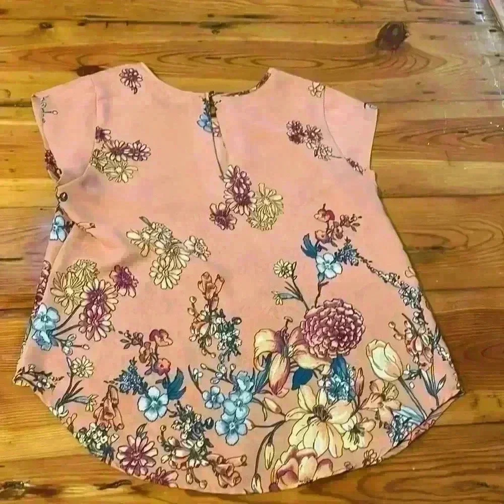 3 Short Sleeve Floral Pink & Yellow Business Casual Work Blouse Tops Size Medium - Picture 10 of 10